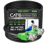 GearIT Câble Ethernet extérieur Cat6 (30 mètres) CCA plaqué cuivre, étanche, enfouissement direct, dans la terre, gaine UV, PoE, réseau, Internet, câble Cat 6, Cat6 - 30 m