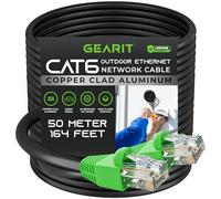 GearIT Câble Ethernet extérieur Cat6 (50 mètres) CCA plaqué cuivre, étanche, enfouissement direct, dans la terre, gaine UV, PoE, réseau, Internet, câble Cat 6, Cat6 - 50 m