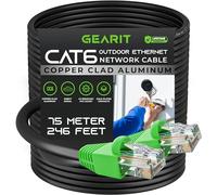 GearIT Câble Ethernet extérieur Cat6 (75 mètres) CCA plaqué cuivre, étanche, enfouissement direct, dans la terre, gaine UV, PoE, réseau, Internet, câble Cat 6, Cat6 - 75 m