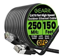 GearIT Câble Ethernet plat d'extérieur Cat 6 (45,7 m, noir) Gaine en polyéthylène basse densité blindé FTP pour intérieur de jeu haut débit 10 Gbit/s RJ45 sans accroc