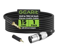 GearIT Câble XLR mâle vers mâle 6,35 mm + adaptateur auxiliaire 3,5 mm Noir