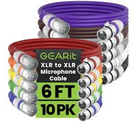 GearIT Lot de 10 Câbles de Microphone XLR Mâle vers Femelle - Câble Blindé Symétrique à 3 Broches pour Mixeur, Studio d'Enregistrement, Baladodiffuseurs - Multicolore, 1,8 m