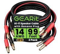 GearIT Lot de 2 câbles de haut-parleur 14 AWG avec fiches bananes - 3 m - Fil banane de calibre 14 Ga pour son surround Hi-Fi bi-fil - 99,9% cuivre OFC, pointes plaquées or - Noir, 3 m