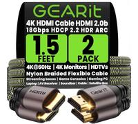 GearIT Lot de 2 câbles HDMI haute vitesse HDMI 2.0b, 4K 60 Hz, 3D, ARC, HDCP 2.2, HDR, 18 Gbps - Cordon tressé en nylon - 0,45 m