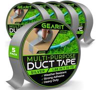 GEARit Lot de 5 rouleaux de ruban adhésif robuste (4,8 cm, 27,7 m chacun) argenté, imperméable, facile à déchirer à la main, pour intérieur et extérieur, utilisation multi-surfaces, résistance