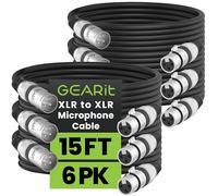 GearIT Lot de 6 câbles de microphone XLR vers XLR mâle vers femelle - Câble XLR blindé symétrique à 3 broches pour mixeur de micro, studio d'enregistrement, baladodiffuseurs, noir, 4,6 m