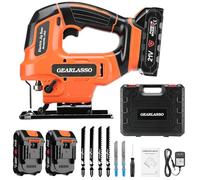 GEARLASSO Scie sauteuse sans fil 21 V avec 2 batteries 2,0 Ah, scie sauteuse à vitesse variable de 2800 tr/min pour bois et métal, 4 réglages orbitaux, coupe biseautée de 0 à 45°, lumière LED