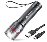 GEARLITE Lampe Torche LDE Rechargeable, Lampe de Poche 2000 Lumens 3 Modes, Zoomable Lampe Torche Tactique LED Ultra Puissante, Mini Lampe de Poche Enfant Portable Pour Cadeau Camping Urgence Gris