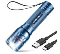 GEARLITE Lampe Torche LDE Rechargeable, Lampe de Poche 2000 Lumens 3 Modes, Zoomable Lampe Torche Tactique LED Ultra Puissante, Mini Lampe de Poche Enfant Portable Pour Cadeau Camping Urgence Bleu