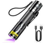 GEARLITE Lampe Torche UV LED, Lampe Ultraviolet 395 nm Lumiere Noire Rechargeable Usb, Mini Lampe de Wood Teigne UV Puissante Portable Détecteur pour d'urine de Chien Chat, Vérifie L'argent