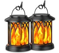 GEARLITE Lanterne Solaire Exterieur Jardin, 2 Pièces Lampe Solaire Exterieur Effet Flamme Suspendue Decorative, IP65 Étanche Suspension Lumiere LED Exterieur avec Clips pour Jardin Balcon
