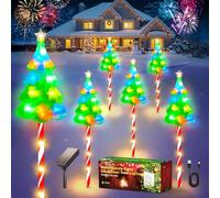 GEARLITE Lot de 6 décorations de Noël étanches, lampes solaires et rechargeables par USB pour sapin de Noël avec 102 DEL, 8 modes, lumières de Noël extérieures pour allée, cour, jardin