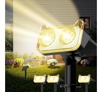 GEARLITE Spot Solaire Exterieur Puissant, Lot de 4 Lampe Solaire Exterieure Jardin avec 2 Modes d'Éclairage 3000K Lumière Chaude, IP65 Étanche 800lm Projecteur LED Solaire Exterieur pour Jardin Chemin