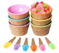 Gearmax Lot de 6 Bols à Crème Glacée et cuillères Bol Crème Glacée Plastique, Tasses à Dessert pour la Crème Glacée Yaourt Fournitures de Fête