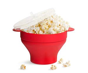 Gearmax Microwave Popcorn Popper Sturdy Convenient Handles, Silicone Popcorn Maker, Collapsible Bowl with Lid