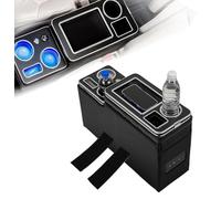 GEARMONSTER Console centrale avec rangements, boîte de console centrale avec porte-gobelets, prise USB, voyants LED, allume-cigares compatible avec VW T5 T6 T6.1, Noir