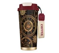 Gears Clock Bronze Century Bouteille d'eau avec couvercle à paille en acier inoxydable à large goulot isotherme anti-fuite pour femme Rouge