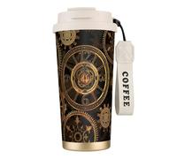 Gears Clock Bronze Century Bouteille d'eau avec couvercle à paille en acier inoxydable à large goulot isotherme anti-fuite pour femme Blanc