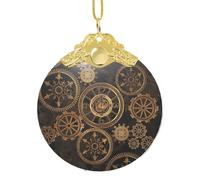 Gears Clock Bronze Century Élégant Pendentif Rond en Verre Détaillé 8,3 cm Ornement de Vacances pour Cadeau et Célébration