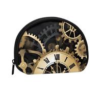 Gears Clock Bronze Century Full Format Imprimé Polyester Portable Mini Sac de Rangement Coquille Portefeuille en Forme de Coquille Petit Portefeuille Coquille Sac de Rangement, Noir , Taille unique