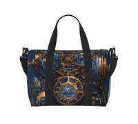 Gears Clock Bronze Century Print oblique sur la main Sac de voyage Polyester Femmes Hommes Overnight Duffel Cabas Tote Bag Noir, Taille unique, Noir/blanc, One Size
