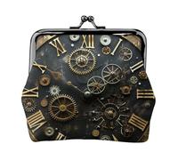 Gears Clock Bronze Century Print Porte-monnaie pour femme en cuir PU mignon avec verrou de changement de portefeuille, noir, taille unique, motif, Noir , Taille unique, Motif :