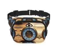 Gears Clock Bronze Century Print Square Double Couche Fonctionnalité Sac banane Unisexe Sac à bandoulière Voyage Entraînement, noir, One Size