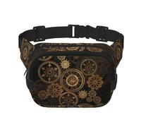 Gears Clock Bronze Century Print Square Waist Purse Double Layer Fanny BagTrendy Travel Waist Bag for Men and Women, noir, One Size