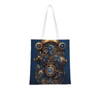 Gears Clock Bronze Century Print Totes, sac de plage portable, sacs d'épicerie réutilisables pliables avec poignées, noir, taille unique