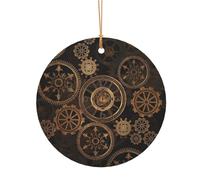 Gears Clock Décoration de Noël ronde en aluminium à suspendre pour sapin de Noël d'intérieur et d'extérieur Motif siècle Bronze 8 cm