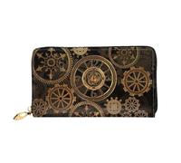 Gears Clock Portefeuille en cuir pour téléphone portable, carte de crédit, argent avec poche zippée, noir, taille unique, Noir/blanc, One Size