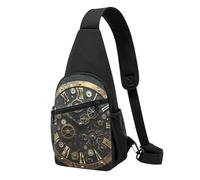 Gears Clock Sac de poitrine imprimé bronze siècle pour homme et femme, sac banane d'extérieur à bandoulière pour randonnée, sac de sport, Noir , Taille unique, Sac à dos décontracté