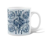 Gears Tasse à café en céramique avec poignée - Clés techniques industrielles - Bleu - 325 ml