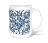 Gears Tasse à café en céramique avec poignée - Clés techniques industrielles - Bleu - 445 ml