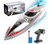 Gearthling Bateau télécommandé, 2,4 G étanche avec lumières LED, 30 minutes de jeu, 30 km/h, bateau de course RC pour piscines et lacs (version RTR/gris)
