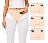 GEARZ - Pack de 3 Boxers Anti Pickpocket Beiges pour Femme | Shorty 2 poches cachées avec fermeture éclair, culotte couleur chair sport anti vol, coton extensible confort