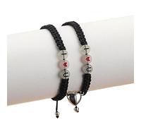 Geavonyg 2 Pcs Lettre Lumineuse Perle Tressé De Coeur Coeur Forme Magnétique Charme D'amitié Réglable Couple Bracelets Couple Tressé