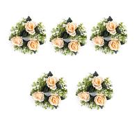 Geavonyg 5 Pièces Fleur Artificielle Bougie Anneaux Couronnes Florales Décors Petites Fausses Roses Couronne Centres De Table Mariage Décoration Fête Couronne Fleurs Artificielles