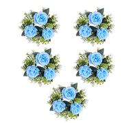 Geavonyg 5 Pièces Fleur Artificielle Bougie Anneaux Couronnes Florales Décors Petites Fausses Roses Couronne Centres De Table Mariage Décoration Fête Couronne Fleurs Artificielles