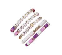Geavonyg 5pcs Bracelets Set Breded Bracelets avec Numéro De Lettre Charme Coloré en Argile Douce Pottery Superbe Coloré en Argile Douce Ensemble Bijoux Mode Populaire Accessoires Fait