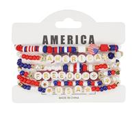 Geavonyg 6pcs Bracelets en Perles Polyvalents Cadeaux De Fête Jour L'indépendance avec des Pendentifs Étoiles Utilisation Décontractée Tenues Élégantes Bracelets en Perles