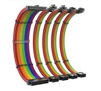 Geavonyg Câble Répartiteur De Carte Mère Fil D'extension d'alimentation Fil Câble Répartiteur Cordon en Nylon Tressé 24 Broches Double PCIE 6 + 2 Double 4 + 4