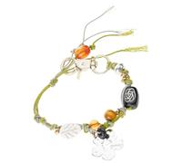 Geavonyg Creative Floral Beaded Woven Keychain Bracelet for Women Natural Cord and Alloy Bangle Jewelry Accessory Handmade Tropical Flower Bracelet