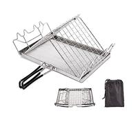 Geavonyg De Gril pour Feux Camp en Acier Inoxydable Grille Pliable Barbecue Maille Camping Randonnée À Grille Gril Pliante Équipement Cuisine Randonnée Fournitures