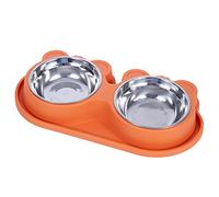 Geavonyg Distributeur De Bol Nourriture d'eau pour Chien Animal Compagnie Chat Bel Ours Forme Tête 4 Couleurs 2 en 1 Mangeoire Chien en Acier Inoxydable Ensemble Nourriture Et