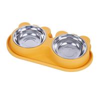 Geavonyg Distributeur De Bol Nourriture d'eau pour Chien Animal Compagnie Chat Bel Ours Forme Tête 4 Couleurs 2 en 1 Mangeoire Chien en Acier Inoxydable Ensemble Nourriture Et