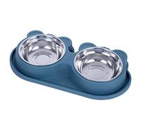 Geavonyg Distributeur De Bol Nourriture d'eau pour Chien Animal Compagnie Chat Bel Ours Forme Tête 4 Couleurs 2 en 1 Mangeoire Chien en Acier Inoxydable Ensemble Nourriture Et