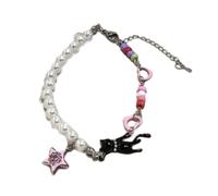 Geavonyg Elegant Pearls Cats Charm avec Accents Étoiles Chaîne De Poignets Perles La Chaîne Réglable pour Usure Fête Décontractée.