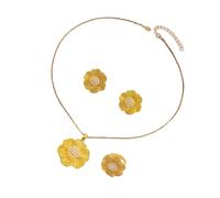 Geavonyg Ensemble De Bijoux À Fleurs Multifonctionnel Collier En Alliage Boucles D'oreilles Bagues Bijoux À Porter Quotidien Pour Les Créateurs Tendances Collier Fleurs En Alliage Bague