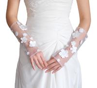 Geavonyg Gants Élégants Fleur Sans Doigts Pour Bals De Fin D'année Concert Soirée Banquet Accessoire Long Pour Mariée Et Demoiselles D'honneur Cérémonie En Plein Air Sans Doigts